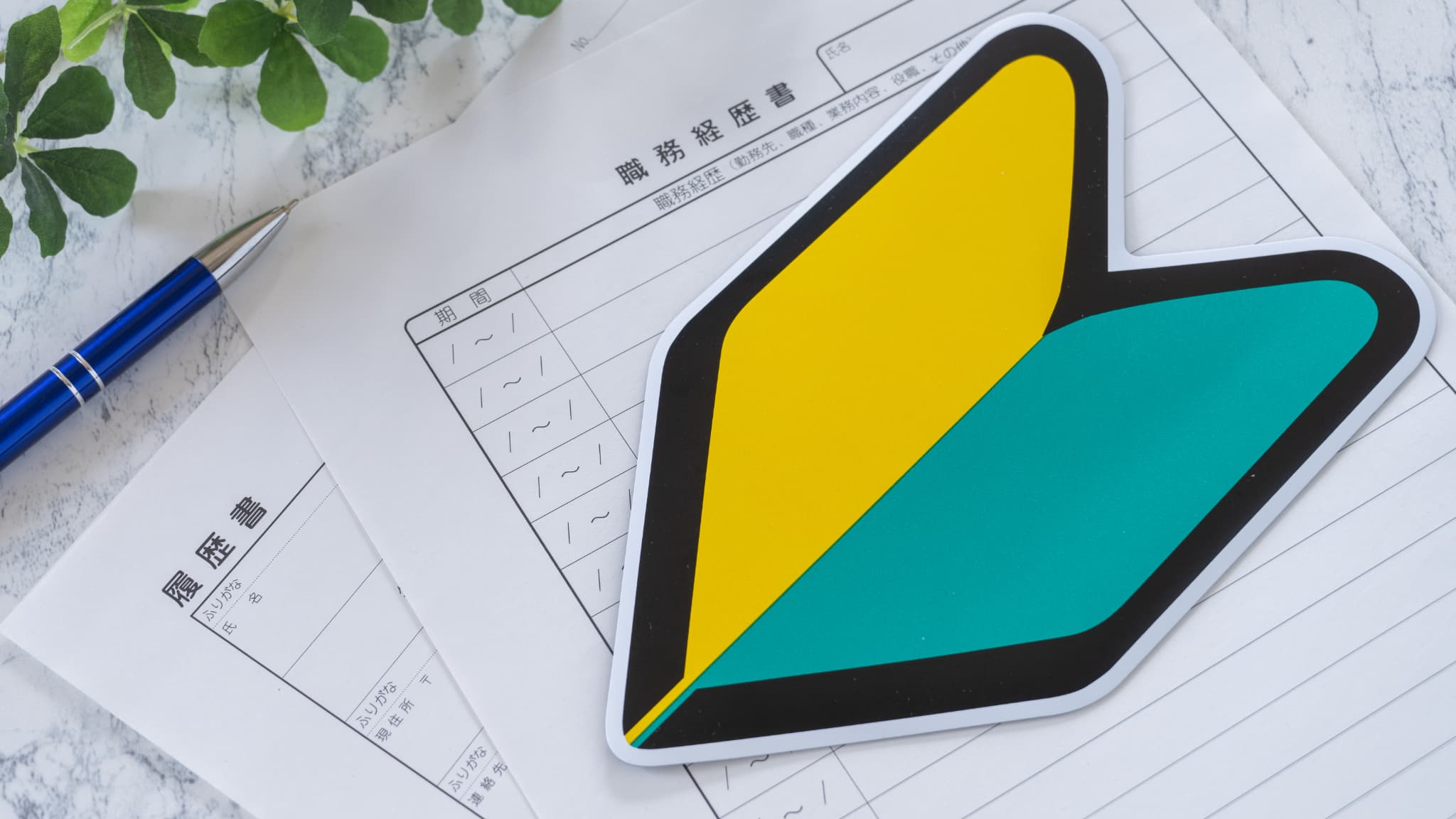 履歴書と初心者マーク 未経験応募イメージ